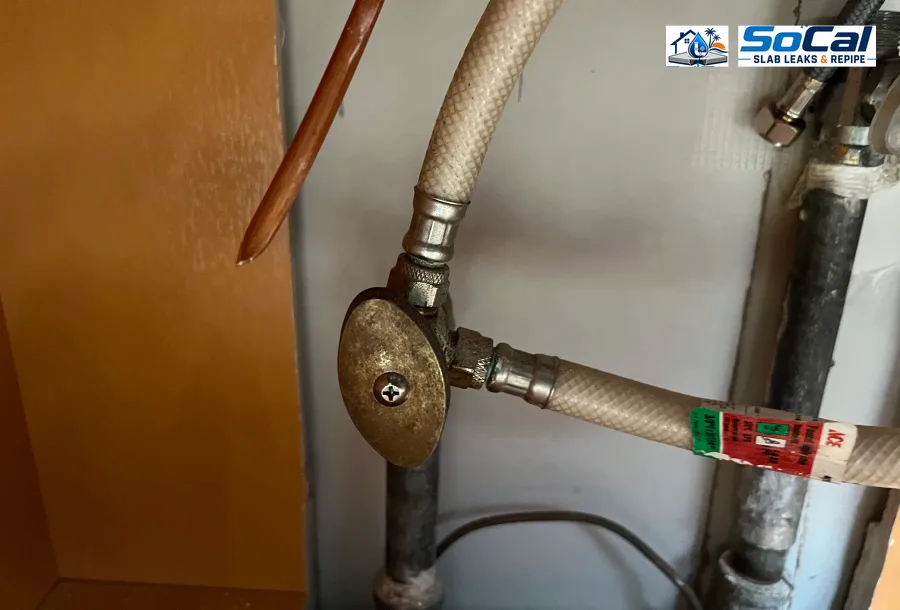 Angle stop valve and supply connection for sink or toilet shutoff repair